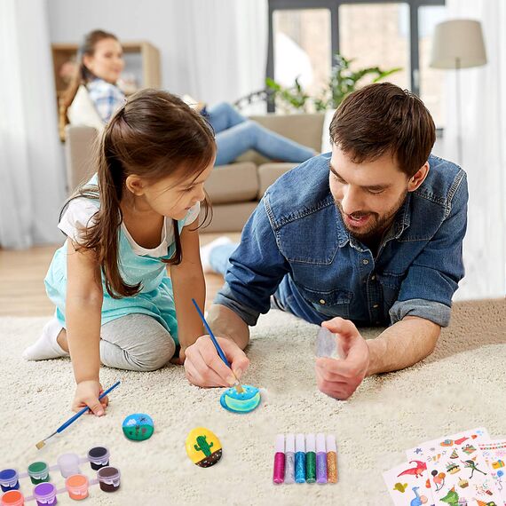 Lekebaby Steine Bemalen Set, Bastelset Für Kinder, Kreatives Malset Geschenk Spielzeug für Mädchen Jungen 3-12 Jahre