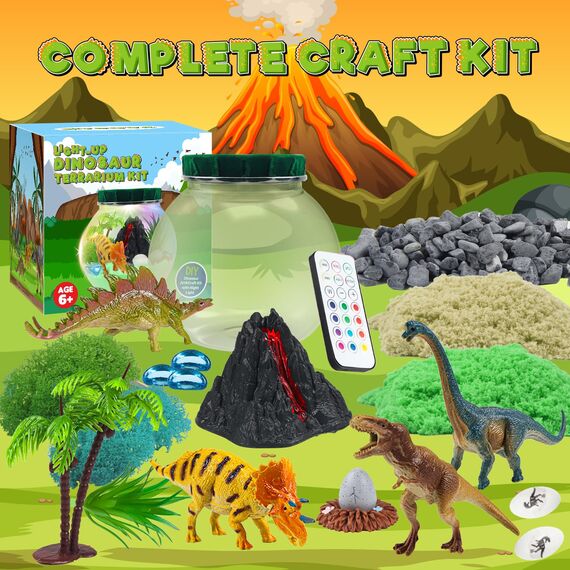 Dinosaurier Spielzeug, DIY Dinosaurier Terrarium Set mit Timing Fernbedienung und farbigen Lichtern, Nachtlicht Selber Basteln Kinder, Wissenschaftliche Bastelsets, Weihnachten Geschenke für Jungen