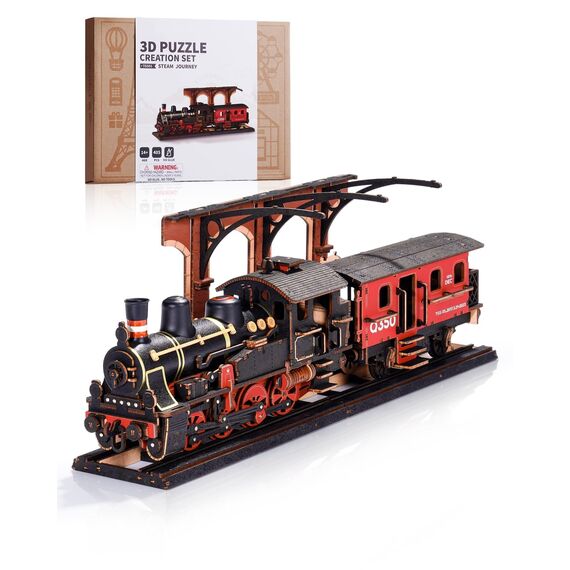 ROWOOD Dampflok 3D Holzpuzzle, Holzeisenbahn Modellbausätze Für Erwachsene Zum Bauen, Vintage Bastelset Für Handwerksmodelle, DIY Weihnachts Und Geburtstagsgeschenke Für Männer Und Jungen