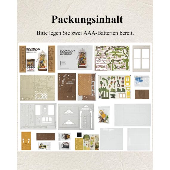 ROWOOD Book Nook Kit Gartenhaus, DIY Booknook Diorama Buchstütze Modellbausatz 3D Puzzle Aus Holz - Miniatur Haus Kit Bastelset Geschenke