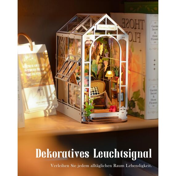 ROWOOD Book Nook Kit Gartenhaus, DIY Booknook Diorama Buchstütze Modellbausatz 3D Puzzle Aus Holz - Miniatur Haus Kit Bastelset Geschenke