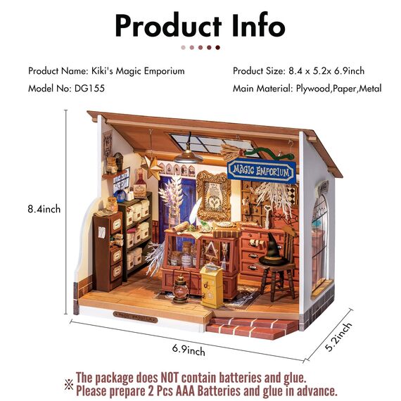 RoWood DIY Miniatur Haus Puppenhaus mit Licht, DIY Mini Holz Haus Modell Set, Bastelset Geburtstag Geschenke für Erwachsene Frauen Mädchen - Kikis Magisches Emporium