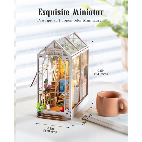 ROWOOD Book Nook Kit Gartenhaus, DIY Booknook Diorama Buchstütze Modellbausatz 3D Puzzle Aus Holz - Miniatur Haus Kit Bastelset Geschenke