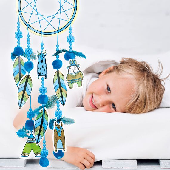 Creanino Traumfänger Bastelset für Kinder | Dream Catcher Kit | Basteln für Jungs | Traumfänger Junge (Blau)