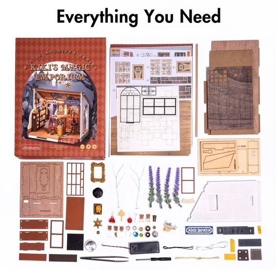 RoWood DIY Miniatur Haus Puppenhaus mit Licht, DIY Mini Holz Haus Modell Set, Bastelset Geburtstag Geschenke für Erwachsene Frauen Mädchen - Kikis Magisches Emporium