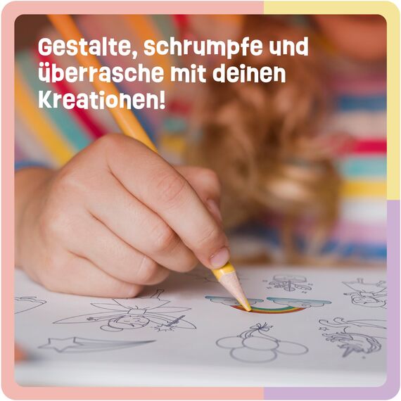 Smowo® 10 Schrumpffolien mit Einhorn Motiven & Schlüsselanhängern - Zauberhaftes Bastelset für Mädchen - Schrumpfende Plastikfolien mit 100 schönen Designs