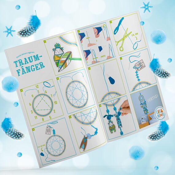 Creanino Traumfänger Bastelset für Kinder | Dream Catcher Kit | Basteln für Jungs | Traumfänger Junge (Blau)
