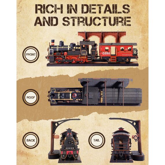 ROWOOD Dampflok 3D Holzpuzzle, Holzeisenbahn Modellbausätze Für Erwachsene Zum Bauen, Vintage Bastelset Für Handwerksmodelle, DIY Weihnachts Und Geburtstagsgeschenke Für Männer Und Jungen