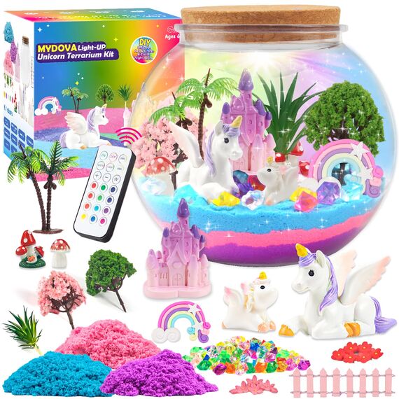MYDOVA Einhorn Geschenke für Mädchen, DIY Einhorn Terrarium Bastelset mit Timing Fernbedienung und farbigen Lichtern, Nachtlicht Basteln, Wissenschaft Kit, Spielzeug für Mädchen ab 6, 7, 8+ Jahren