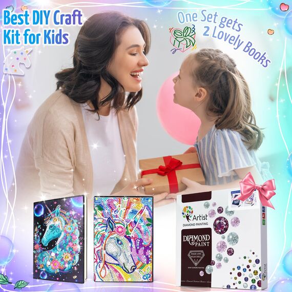 pearoft Geschenke für Mädchen 6 8 10 12 Jahre, Bastelset Kinder ab 6 Jahre Diamant Painting Tagebuch Einhorn Geschenk Mädchen 5 7 9 11 Jährige Basteln Spielzeug A5 Notizbuch Geburtstag Geschenkideen