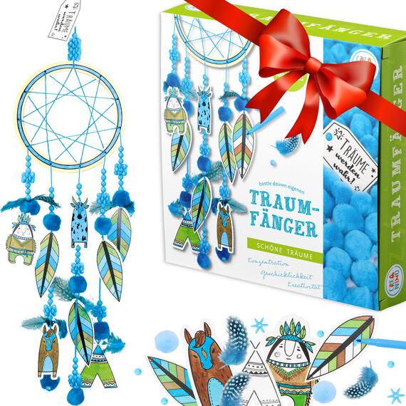Creanino Traumfänger Bastelset für Kinder | Dream Catcher Kit | Basteln für Jungs | Traumfänger Junge (Blau)