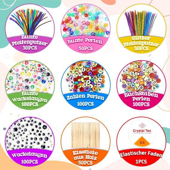 LINAYE 3000+Pcs Bastelset für Kinder Bastelbox Bastelmaterial Set,Bastelkoffer Gehören Pompons,Pfeifenreiniger,Scrapbooking Basteln Kinder Alter 4 bis 10 Geschenk für Junge Mädchen Bastelbedarf Blau