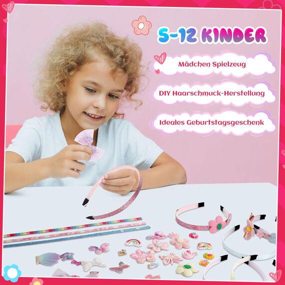 XREE Bastelset Kinder ab 5 Jahre, Haarreifen Mädchen Spielzeug Ostern Geschenke Mädchen 5 6 7 8Jahre, Mode Geburtstagsgeschenk für 5 6 7 8 Kinder DIY Haarschmuck-Herstellung