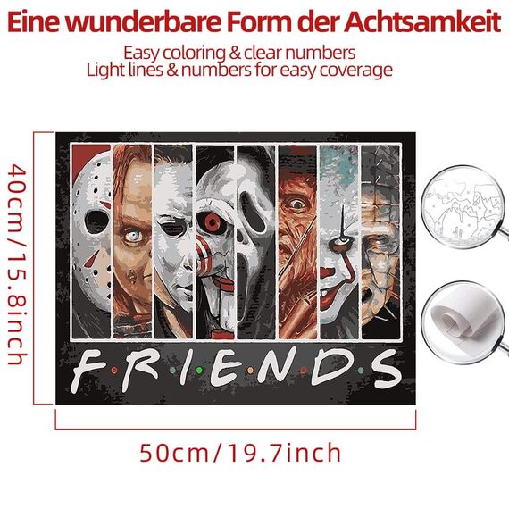Malen nach Zahlen für Erwachsene, DIY Ölmalerei Bastelset für Anfänger und Kinder, Inklusive Knitterfreie Leinwand, Farben und 3 Pinsel, für Home Haus Deko40x50cm (Rahmenlos)-Halloween-Freunde