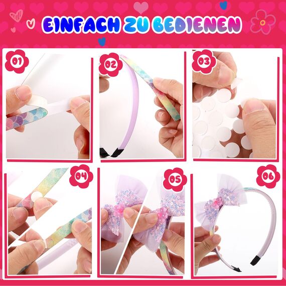 XREE Bastelset Kinder ab 5 Jahre, Haarreifen Mädchen Spielzeug Ostern Geschenke Mädchen 5 6 7 8Jahre, Mode Geburtstagsgeschenk für 5 6 7 8 Kinder DIY Haarschmuck-Herstellung