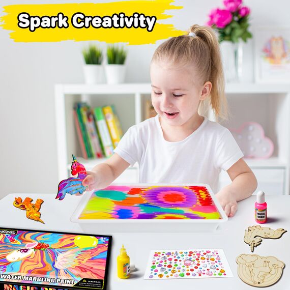 Lobyoh Basteln Kinder 6 7 8 9 10 Jahre, Marmorierfarbe 10 Farben(16ml), Bastelset für Mädchen ab 6 Jahre, Kreativ Set Coole Geschenke für Mädchen ab 11 12 Jahre