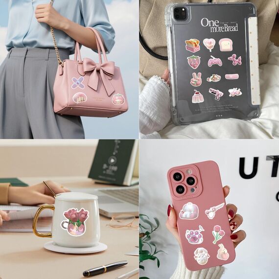 120 Stück Cute Sticker Aesthetic, rosa Coquette Aufkleber Mädchen, wasserdichte Vinyl Sticker Mädchen, ästhetische süße Stickers für Scrapbook Laptop Fotoalbum Journal Dekoration