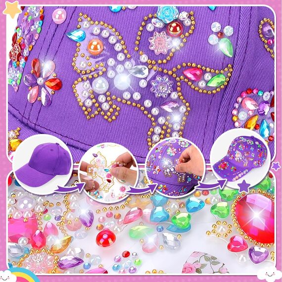 Shmily Bastelset : Geschenk Mädchen 4-12 Jahren Einhorn Kappe Spielzeug ab 4 5 6 7 8 9 10 11 Alte Kinder Geburtstag Pferde Baseballcap Sonnenhut Basteln, Rosa+Lila