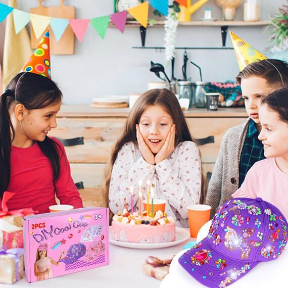 Shmily Bastelset : Geschenk Mädchen 4-12 Jahren Einhorn Kappe Spielzeug ab 4 5 6 7 8 9 10 11 Alte Kinder Geburtstag Pferde Baseballcap Sonnenhut Basteln, Rosa+Lila