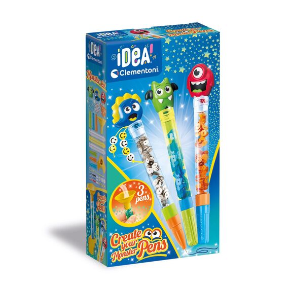 Clementoni Idea Deine Stift-Kreationen Monster - DIY Stifte-Set mit Monster-Accessoires - Bastelset zum Stifte selber machen, Kreativspielzeug & Geschenk-Set für Kinder ab 6 Jahren, 18828
