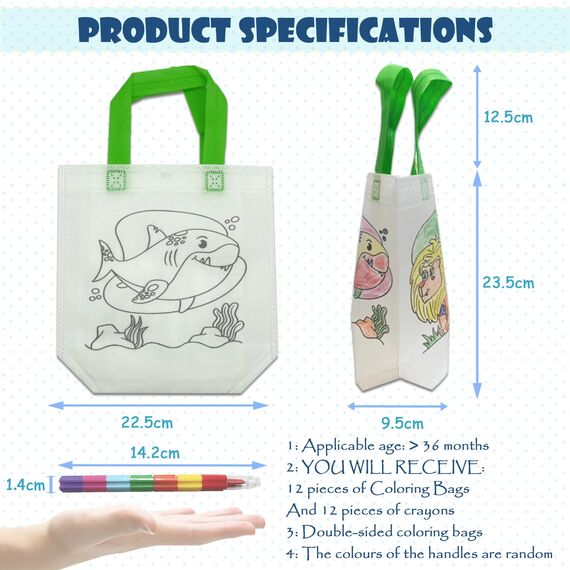 ICEPAPA, 12 Stück Stoffbeutel zum Bemalen für Kinder und 12 Stück Stapelbare Wachsmalstifte (7 Farben in 1), Perfekt für Kindergeburtstag Gastgeschenke, Bastelset Kindergeburtstag