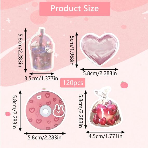 120 Stück Cute Sticker Aesthetic, rosa Coquette Aufkleber Mädchen, wasserdichte Vinyl Sticker Mädchen, ästhetische süße Stickers für Scrapbook Laptop Fotoalbum Journal Dekoration