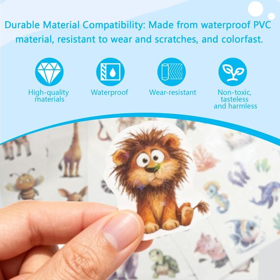 6 Bögen Tier Glitzer Sticker Kinder, Tiere Sticker Glitzer Aufkleber Kinder, Holografische Aufkleber Wasserfest Tiersticker für Skateboard Helme Kühlschränke Tischplatten Basteln Tieraufkleber