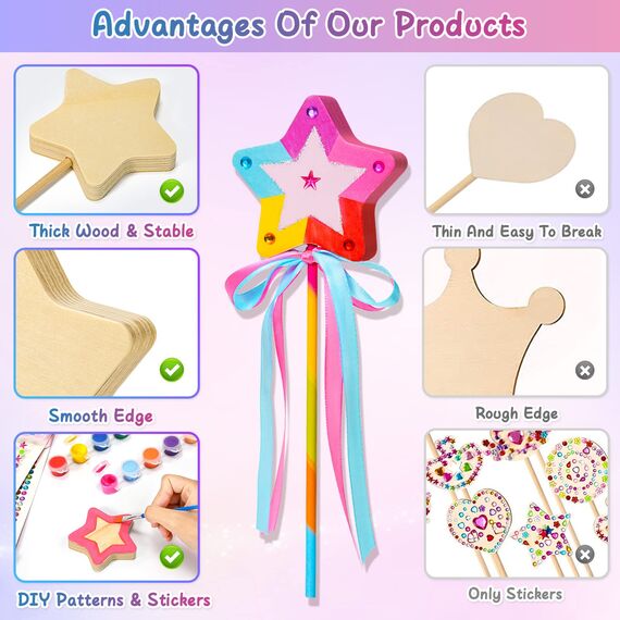 Atoylink Bastelset Kinder Mädchen, 12 Stück Prinzessin Zauberstab Basteln Zubehör Mädchen Party Mitgebsel Prinzessin Basteln Kindergeburtstag Geschenk Kinder 3 4 5 6 7 8 9 10 jahre