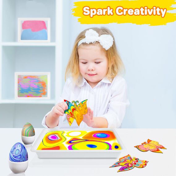Lobyoh Basteln Kinder 6 7 8 9 10 Jahre, Marmorierfarbe 12 Farben, Bastelset für Mädchen ab 6 Jahre, Kreativ Set Mädchen ab 11 12 Jahre