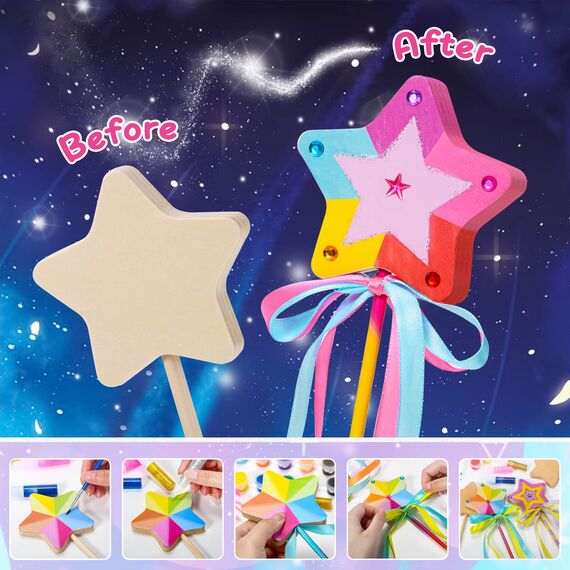 Atoylink Bastelset Kinder Mädchen, 12 Stück Prinzessin Zauberstab Basteln Zubehör Mädchen Party Mitgebsel Prinzessin Basteln Kindergeburtstag Geschenk Kinder 3 4 5 6 7 8 9 10 jahre