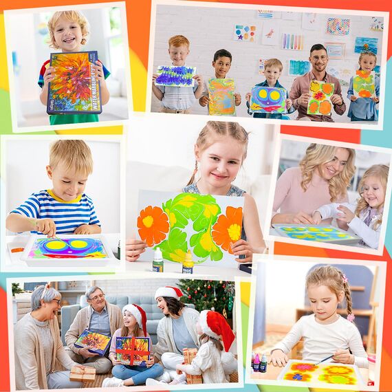 Lobyoh Basteln Kinder 6 7 8 9 10 Jahre, Marmorierfarbe 12 Farben, Bastelset für Mädchen ab 6 Jahre, Kreativ Set Mädchen ab 11 12 Jahre