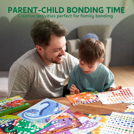 Klever Kits Dot Art Aktivität, Dot It Dinosaurier, Sticker Bastelset für Kinder, Diy Bastelset Zum Basteln Kit,Geburtstagsgeschenke für Kinder ab 3+ Jahren, Flugzeug-Reisespielzeug