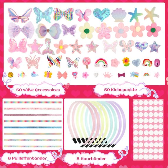 XREE Bastelset Kinder ab 5 Jahre, Haarreifen Mädchen Spielzeug Ostern Geschenke Mädchen 5 6 7 8Jahre, Mode Geburtstagsgeschenk für 5 6 7 8 Kinder DIY Haarschmuck-Herstellung