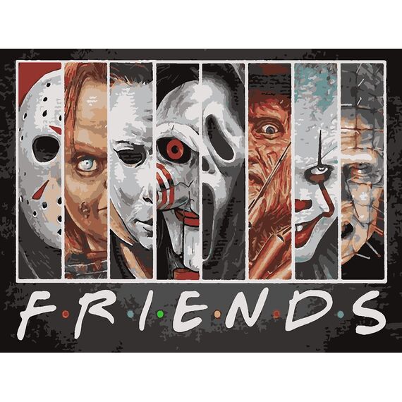 Malen nach Zahlen für Erwachsene, DIY Ölmalerei Bastelset für Anfänger und Kinder, Inklusive Knitterfreie Leinwand, Farben und 3 Pinsel, für Home Haus Deko40x50cm (Rahmenlos)-Halloween-Freunde