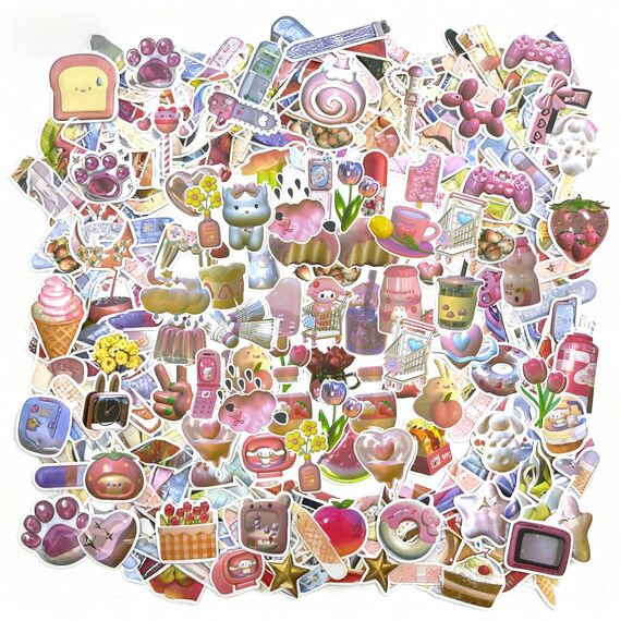 120 Stück Cute Sticker Aesthetic, rosa Coquette Aufkleber Mädchen, wasserdichte Vinyl Sticker Mädchen, ästhetische süße Stickers für Scrapbook Laptop Fotoalbum Journal Dekoration