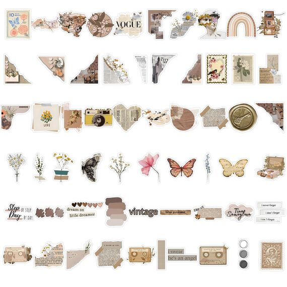 120 Stück Vintage Aufkleber, Sticker Aesthetic, Wasserfeste Vinyl Aufkleber für DIY Journal Scrapbook Sticker Fotoalbum Craft Notebook Aesthetic Deko