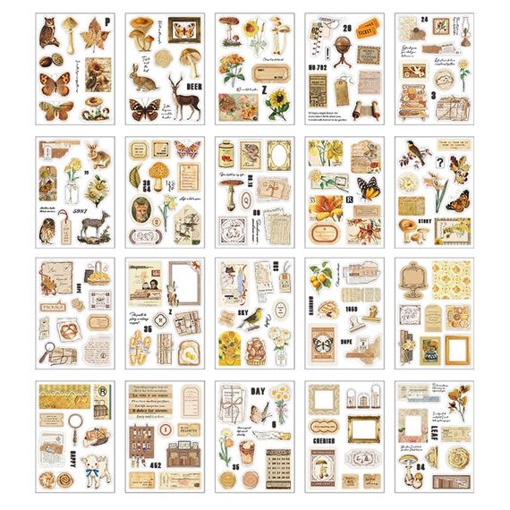 Scrapbooking Sticker Set, Scrapbooking Aufkleber, Dekorative Journal Fotoalbum Aufkleber Stickers Zubehör Selbstklebend für DIY Scrapbook Kalender Notizbuch Fotobuch Tagebuch Journaling