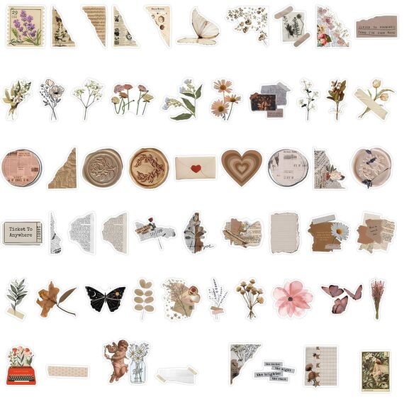 120 Stück Vintage Aufkleber, Sticker Aesthetic, Wasserfeste Vinyl Aufkleber für DIY Journal Scrapbook Sticker Fotoalbum Craft Notebook Aesthetic Deko