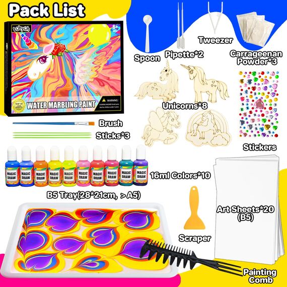 Lobyoh Basteln Kinder 6 7 8 9 10 Jahre, Marmorierfarbe 10 Farben(16ml), Bastelset für Mädchen ab 6 Jahre, Kreativ Set Coole Geschenke für Mädchen ab 11 12 Jahre