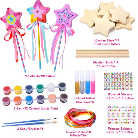 Atoylink Bastelset Kinder Mädchen, 12 Stück Prinzessin Zauberstab Basteln Zubehör Mädchen Party Mitgebsel Prinzessin Basteln Kindergeburtstag Geschenk Kinder 3 4 5 6 7 8 9 10 jahre