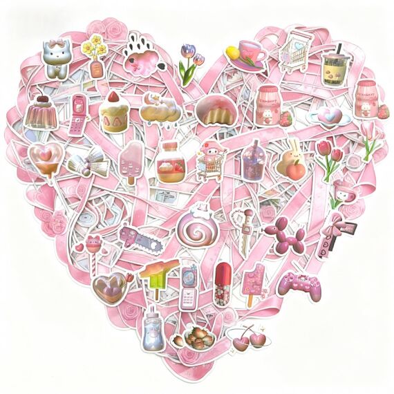 120 Stück Cute Sticker Aesthetic, rosa Coquette Aufkleber Mädchen, wasserdichte Vinyl Sticker Mädchen, ästhetische süße Stickers für Scrapbook Laptop Fotoalbum Journal Dekoration