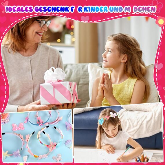 XREE Bastelset Kinder ab 5 Jahre, Haarreifen Mädchen Spielzeug Ostern Geschenke Mädchen 5 6 7 8Jahre, Mode Geburtstagsgeschenk für 5 6 7 8 Kinder DIY Haarschmuck-Herstellung