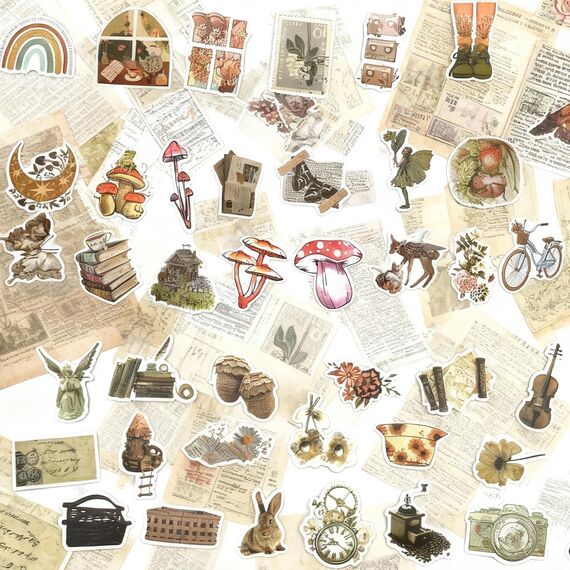 230 Stück Vintage Aufkleber, Sticker Aesthetic, Wasserfeste Vinyl Aufkleber für DIY Journal Scrapbook Sticker Fotoalbum Craft Notebook Aesthetic Deko