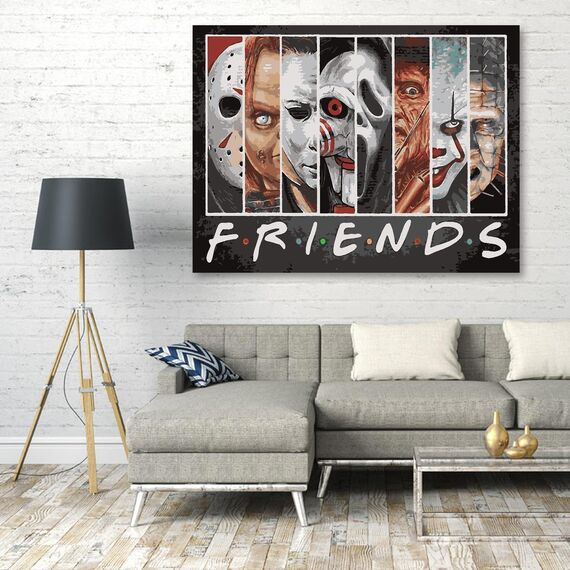 Malen nach Zahlen für Erwachsene, DIY Ölmalerei Bastelset für Anfänger und Kinder, Inklusive Knitterfreie Leinwand, Farben und 3 Pinsel, für Home Haus Deko40x50cm (Rahmenlos)-Halloween-Freunde