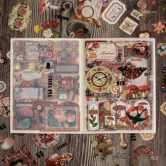 Vintage Scrapbooking Aufkleber Set, Scrapbooking Sticker, Dekorative Journal Fotoalbum Aufkleber Stickers Zubehör Selbstklebend für DIY Notizbuch Fotobuch Tagebuch Journaling