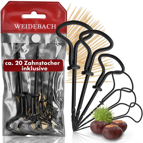 WEIDEBACH® 6-teiliges Kastanienbohrer Set, 1,5-6 mm Bohrer inkl. 20 Zahnstocher zum Basteln, Kastanien-Bastelset, Kastanienset, Kastanienmännchen Bastelset, Holzbohrer Handbohrer für Kastanien
