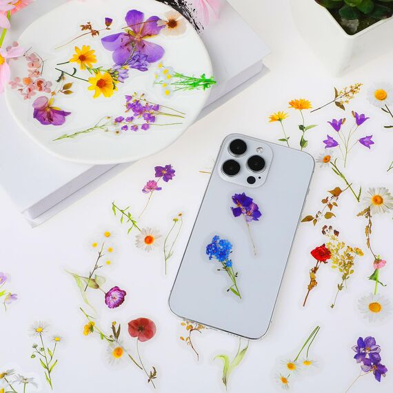 120 Transparente Scrapbooking Aufkleber, PET Blumen Aufkleber Pflanzen Sticker, Flower Stickers, Blumenaufkleber für Scrapbook Fotoalbum Sammelalbum Laptops Handwerk (60 Stile)