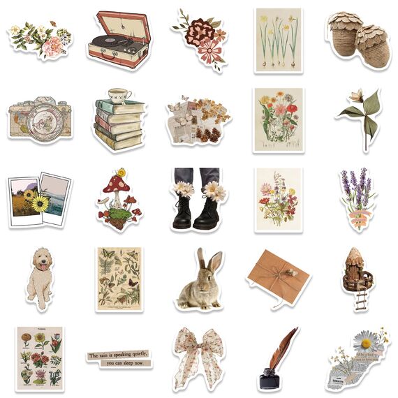 Vintage Aufkleber, Sticker Aesthetic für Wasserflaschen, Scrapbooking, Laptops,Wasserfeste Vinyl Aufkleber für Kinder Mädchen Jugendliche (Vintage-100 Stück)