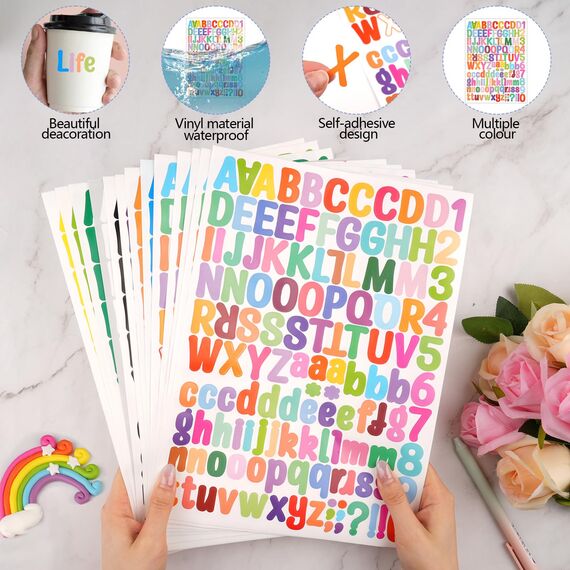 1764 Stücke Buchstaben Aufkleber,14 Blätter Selbstklebendes Vinyl Buchstaben Zahlen Kit, Bunte Klebebuchstaben Aufkleber,für Postfach,Schilder,Adressnummer,DIY Scrapbooking,Dekorationskunst