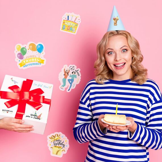 DPKOW 310+ Sticker für Geburtstag Gästebuch Fotoalbum, Geburtstag Aufkleber für Scrapbook Geburtstagskarten Geschenke Deko Geburtstag Sticker für Erwachsene Kinder Bullet Journal, Transparent